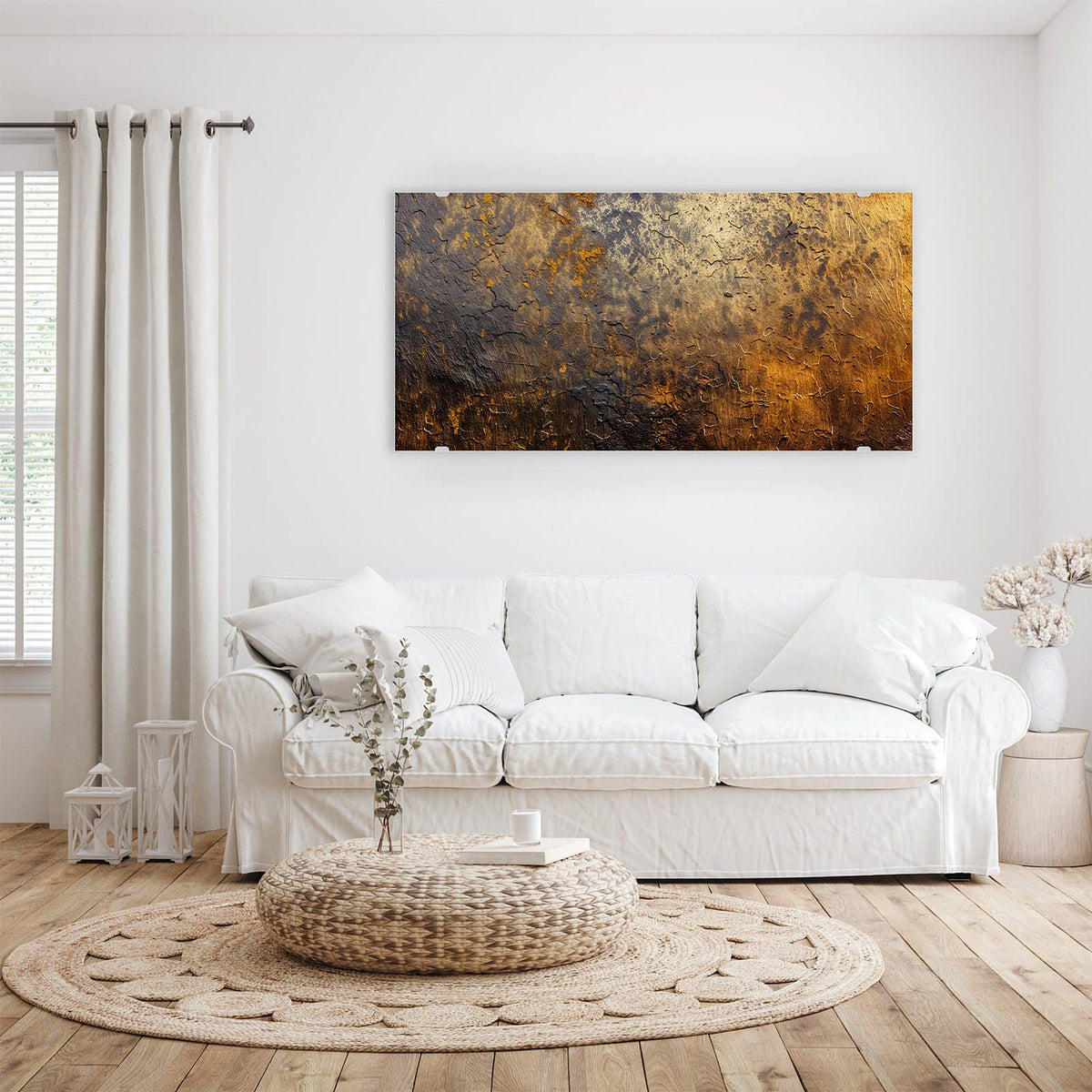 Wandbild - Goldbrauner Rost - Querformat – Goldbraun verrostete Metallfläche