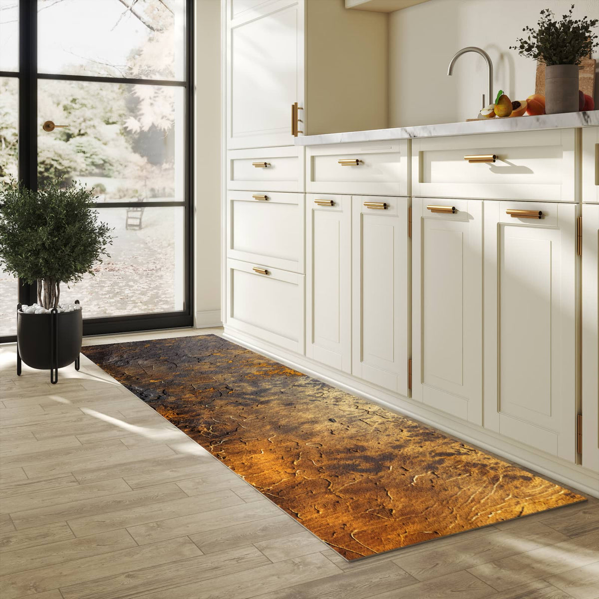 Waschbarer Küchenteppich mit Motiv Golden Texture in heller Küche