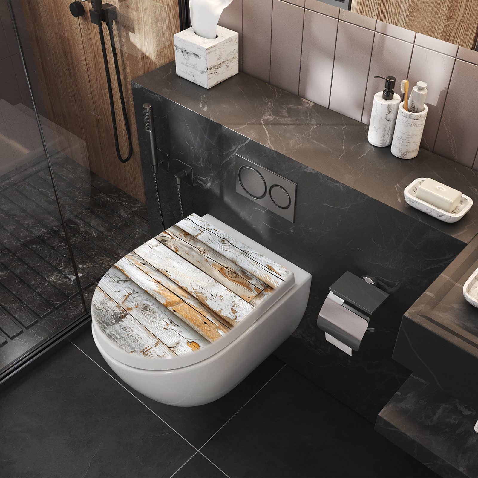 WC-Sitz mit Absenkautomatik Verwittertes Holz Brettpanel