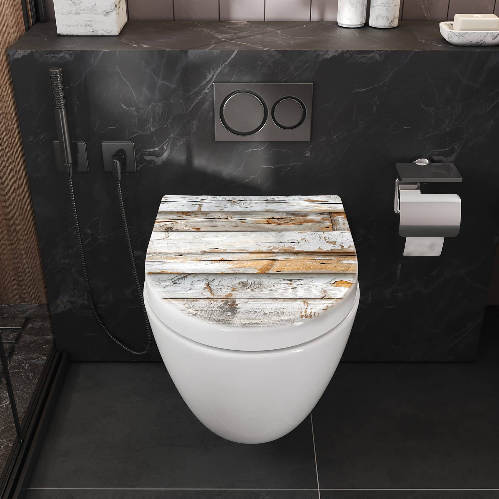 WC-Sitz mit Absenkautomatik Verwittertes Holz Brettpanel