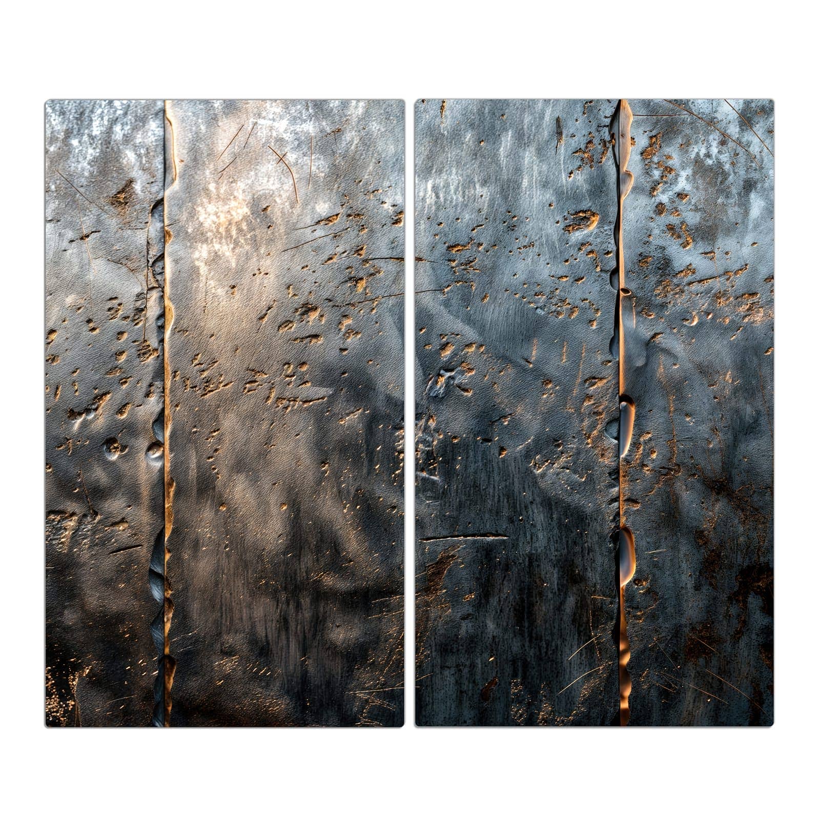 2-teilige Herdabdeckplatten für Ceranfeld mit Metalltextur-Motiv in der Frontansicht