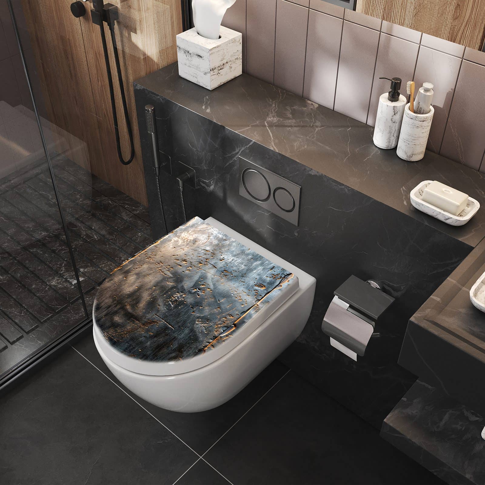 WC-Sitz mit Absenkautomatik Metalltextur