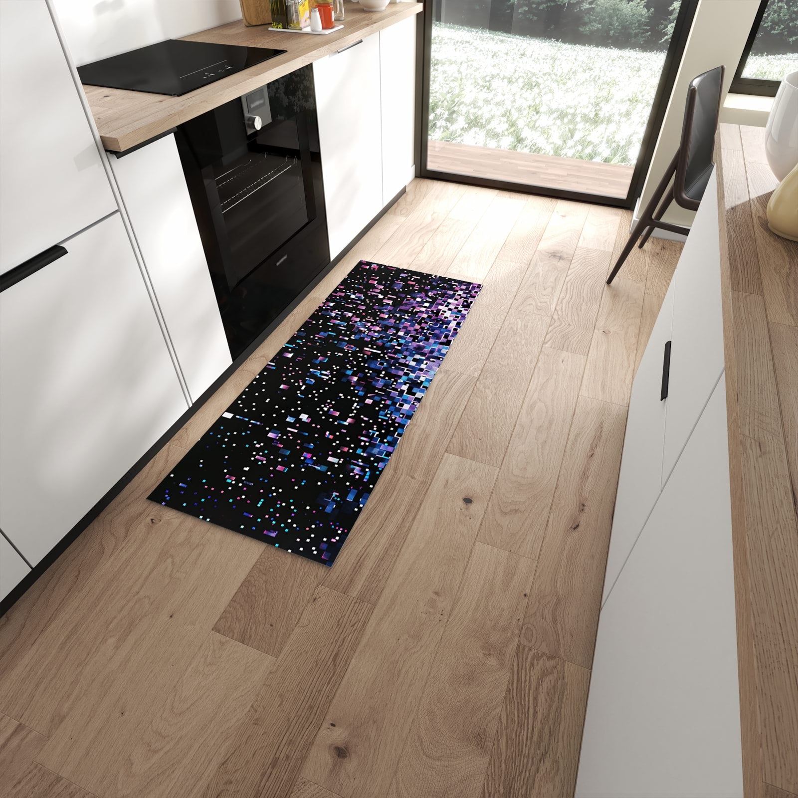 Feuchtigkeitsresistenter waschbarer Küchenläufer mit Motiv Pixelmuster in moderner Küche #grösse_60 x 150 cm