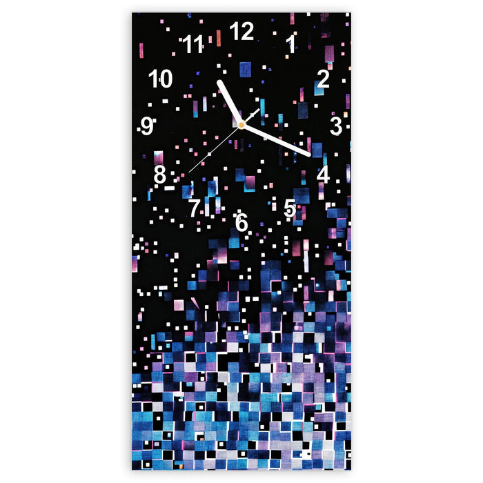 Wanduhr Pixelmuster aus Glas – Hochformat 30 × 60 cm mit Ziffernblatt Modern