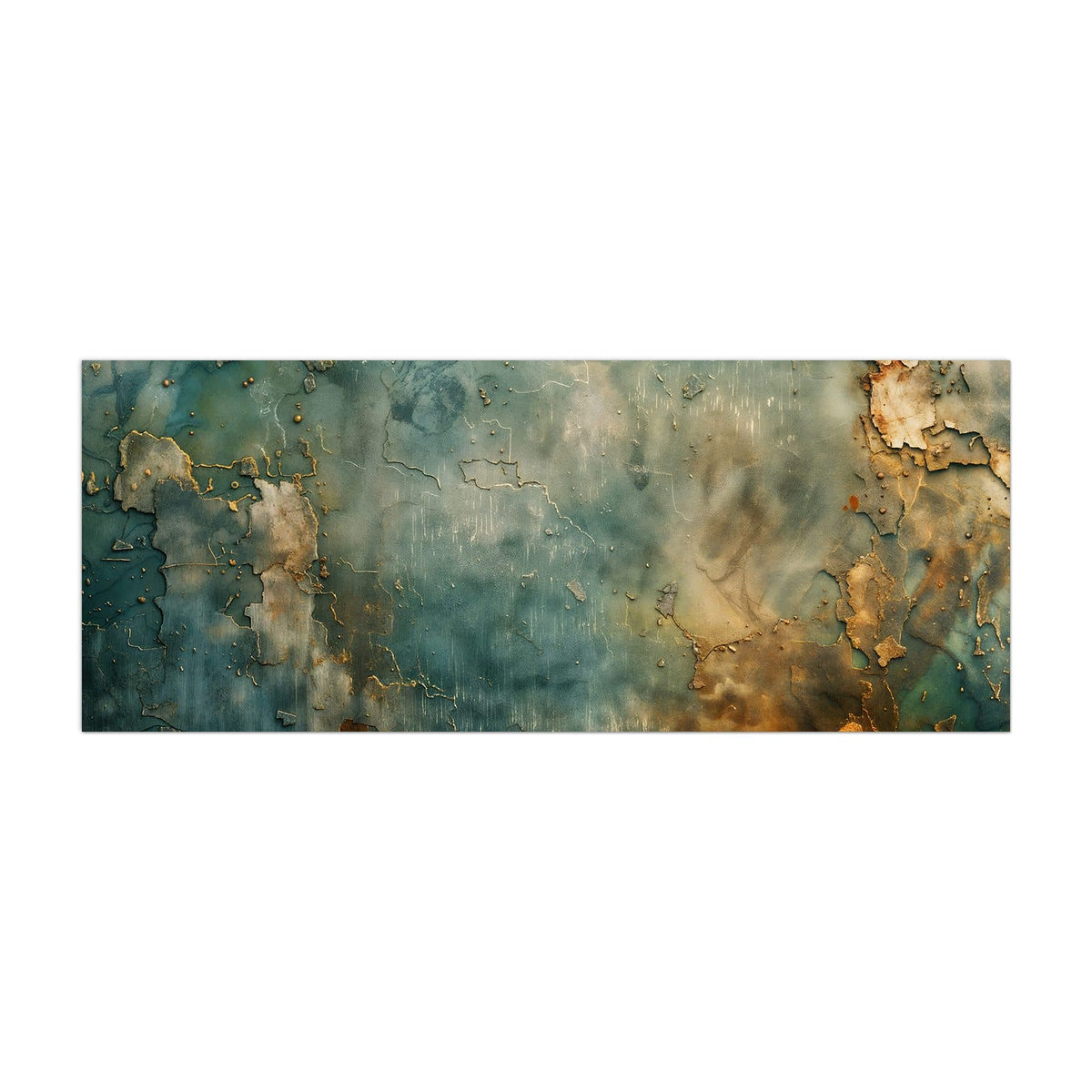 Küchenrückwand aus Glas Türkise Patina mit Gold im Hochformat, Motiv bildfüllend von vorn