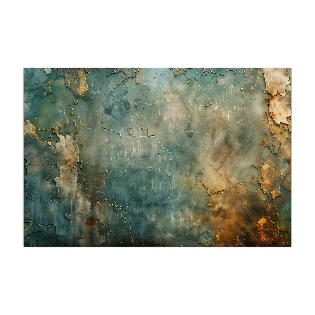 Küchenrückwand aus Glas Türkise Patina mit Gold im Hochformat, Motiv bildfüllend von vorn