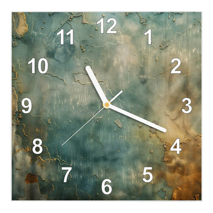 Wanduhr Quadratisch mit dem Motiv Türkise Patina mit Gold