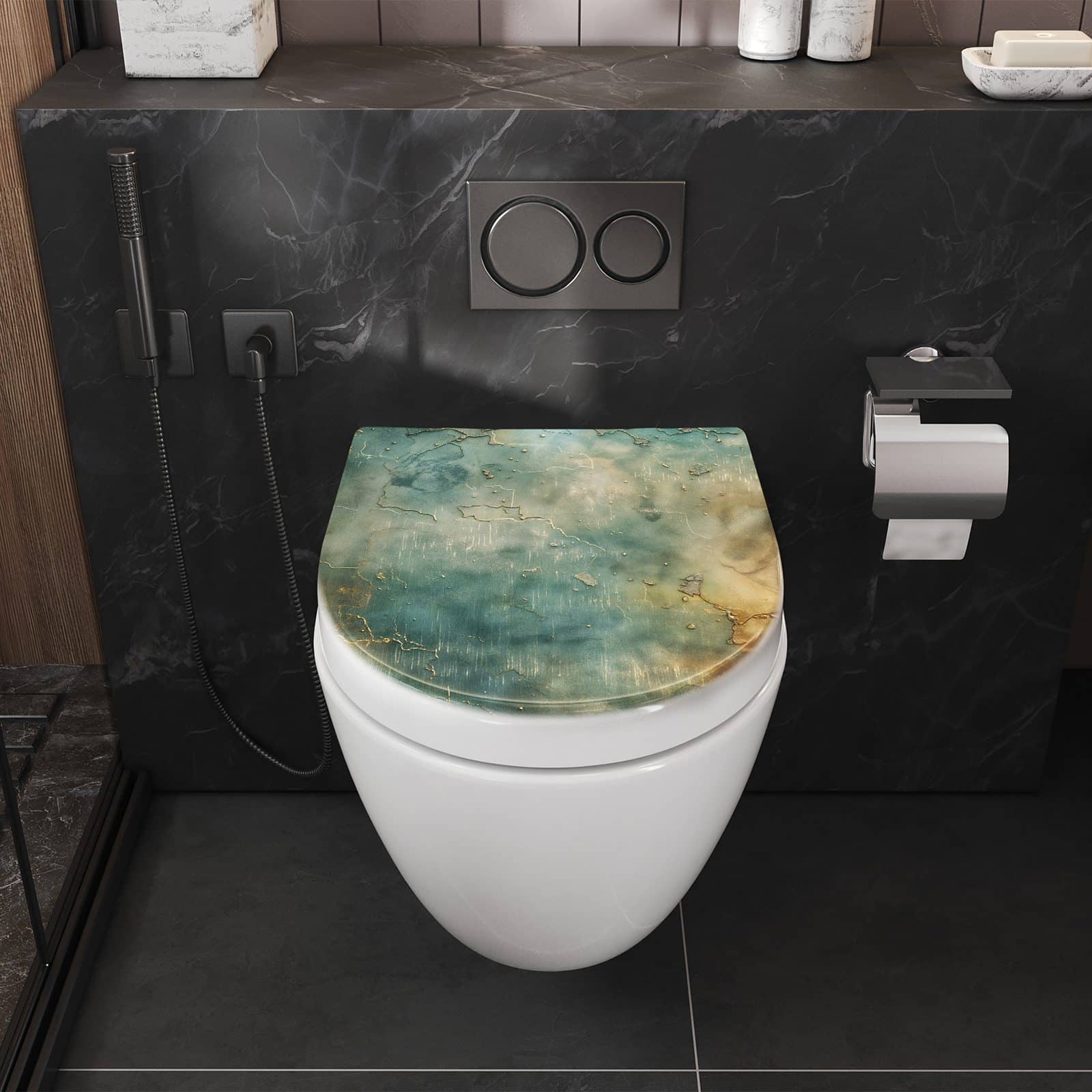 WC-Sitz mit Absenkautomatik Gealterte Wand
