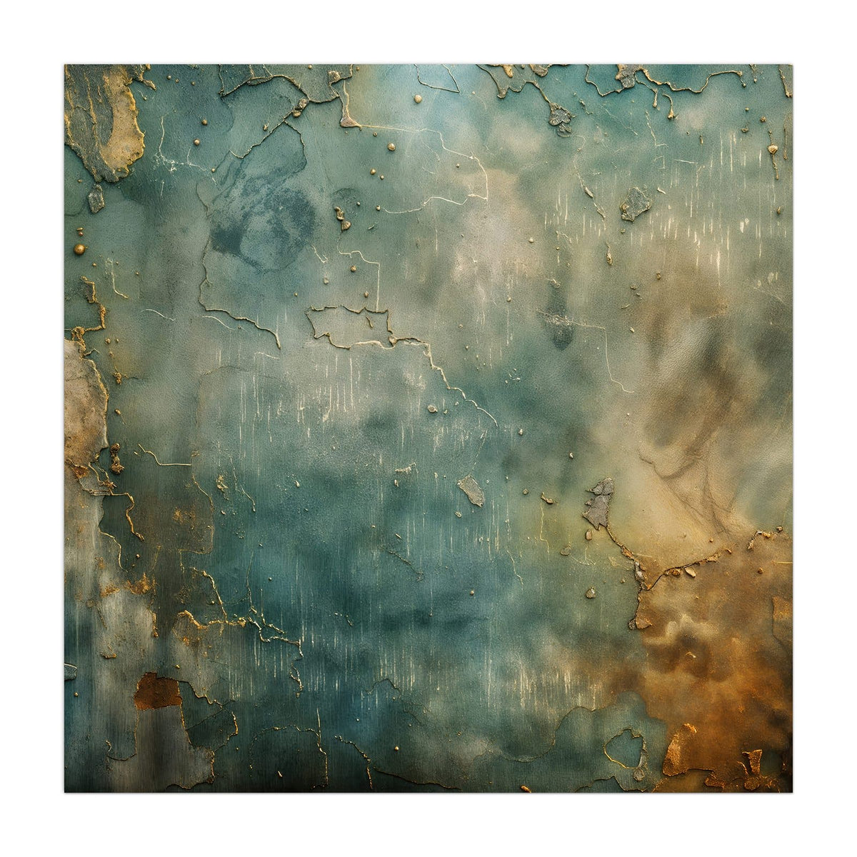 Küchenrückwand aus Glas Türkise Patina mit Gold im quadratischen Format, Motiv bildfüllend von vorn