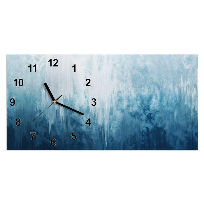 Wanduhr Gefrorener Wasserfall aus Glas – Querformat 60 × 30 cm mit Ziffernblatt Modern