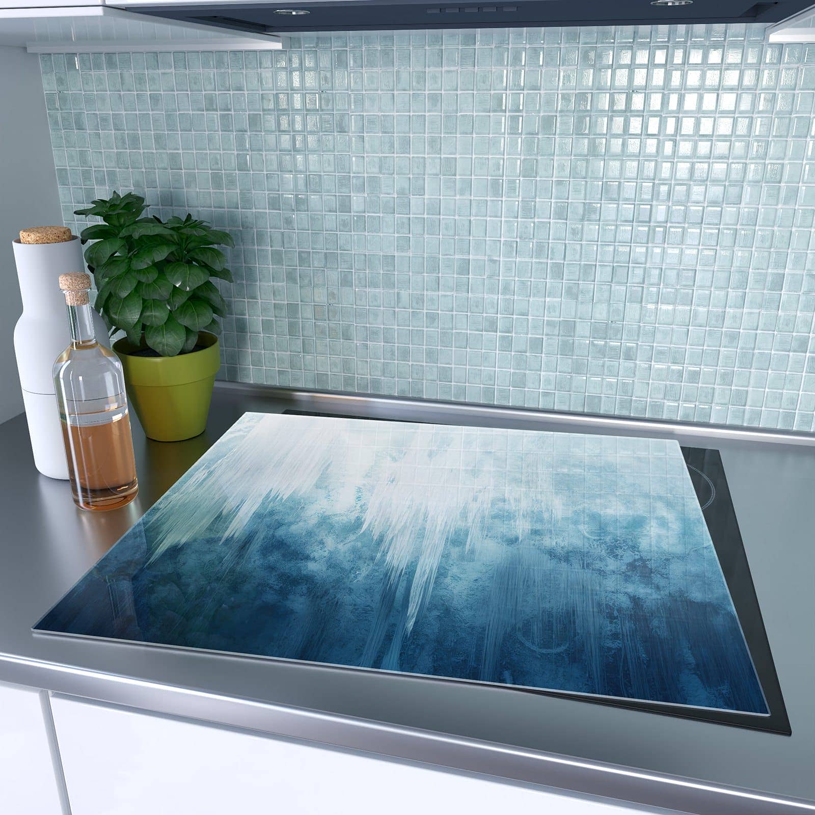 1-teilige Abdeckplatte für Induktionsherd mit Gefrorener Wasserfall-Motiv auf dem Ceranfeld