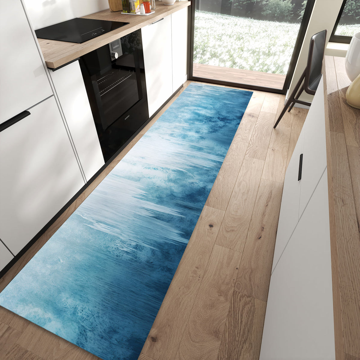 Langlebiger Küchenläufer mit Motiv Gefrorener Wasserfall in moderner Küche