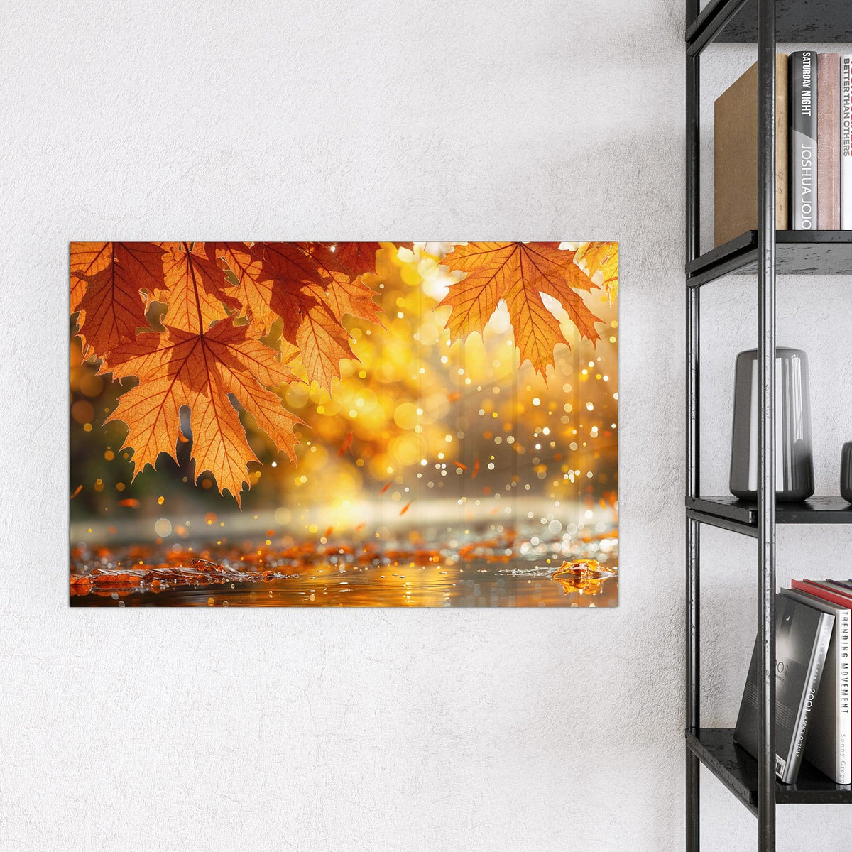 Magnettafel - Orange Ahornblätter – Orangerote Ahornblätter vor Gold