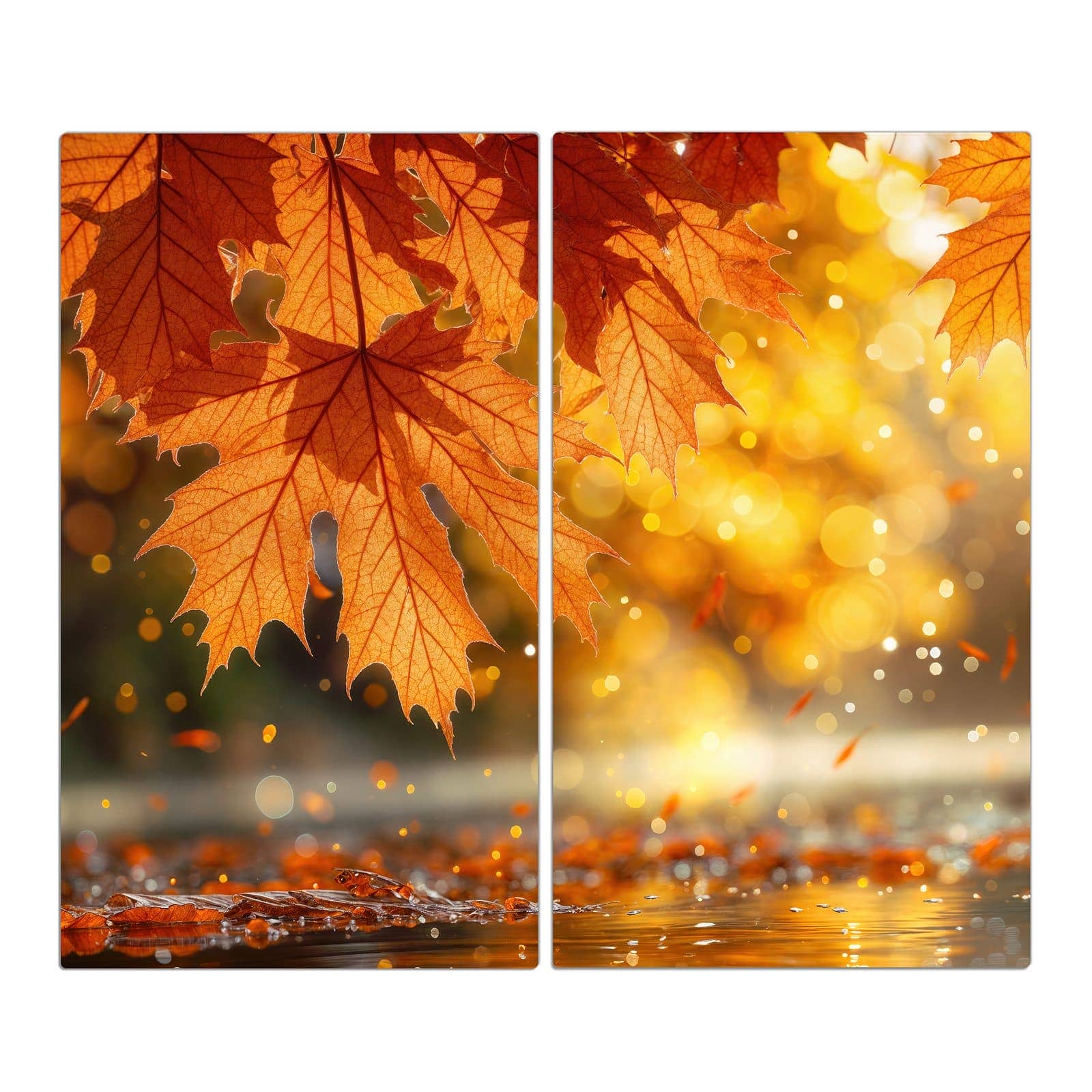 2-teilige Herdplattenabdeckung mit Sanfte Herbstblätter-Motiv in der Frontansicht #grösse_2-Teilig (60x52cm)