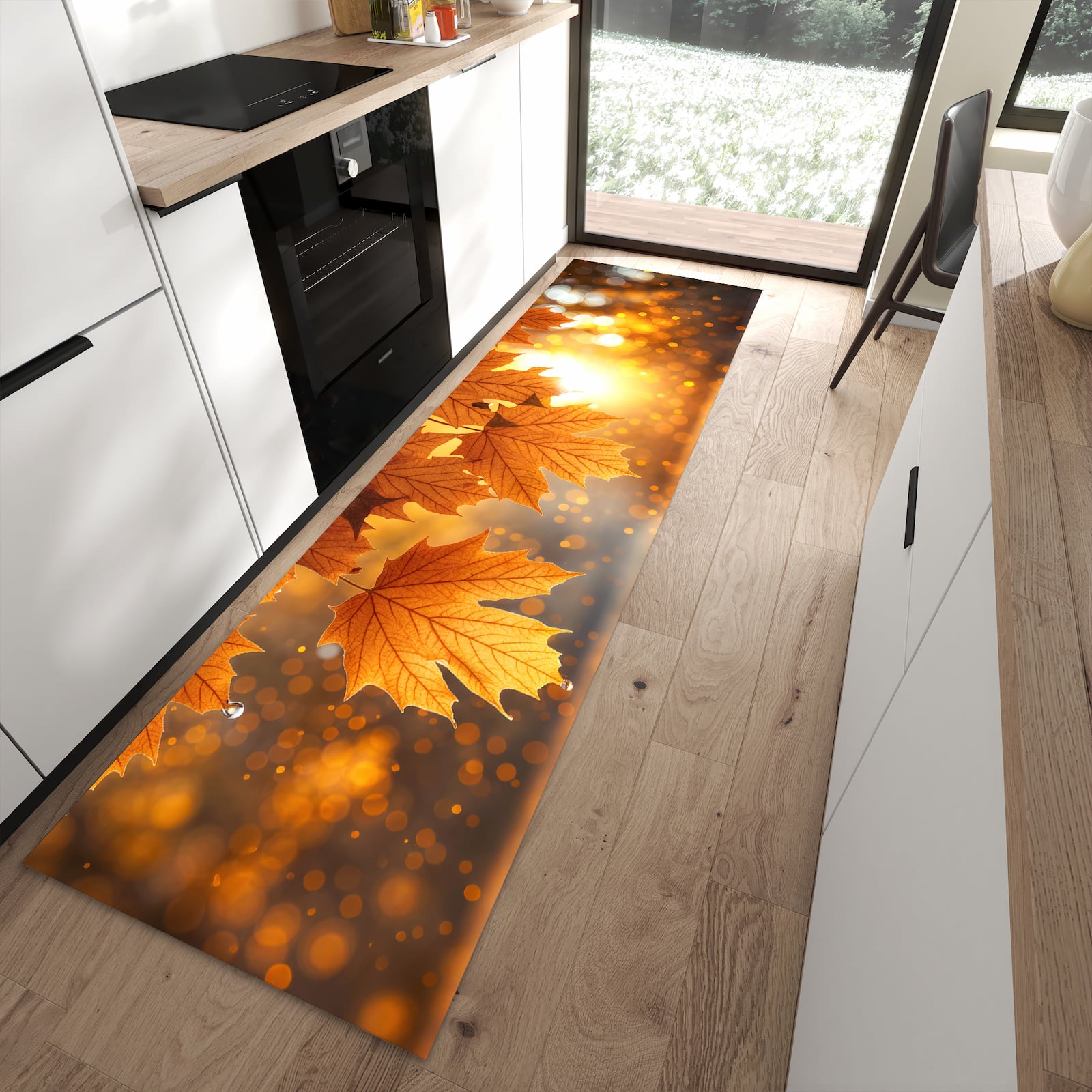 Wasserabweisender Teppich für Küche mit Motiv Blätter von Herbstliche in moderner Küche