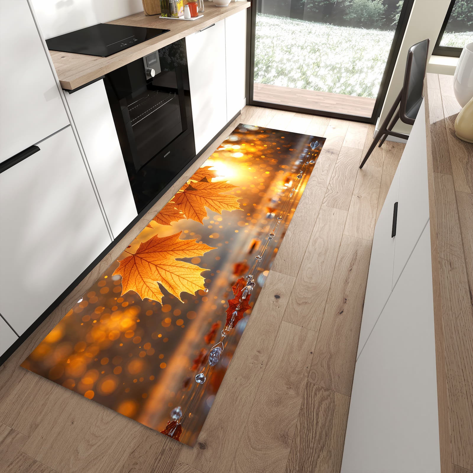 Komfortabler Küchenteppich mit Motiv Blätter von Herbstliche in moderner Küche