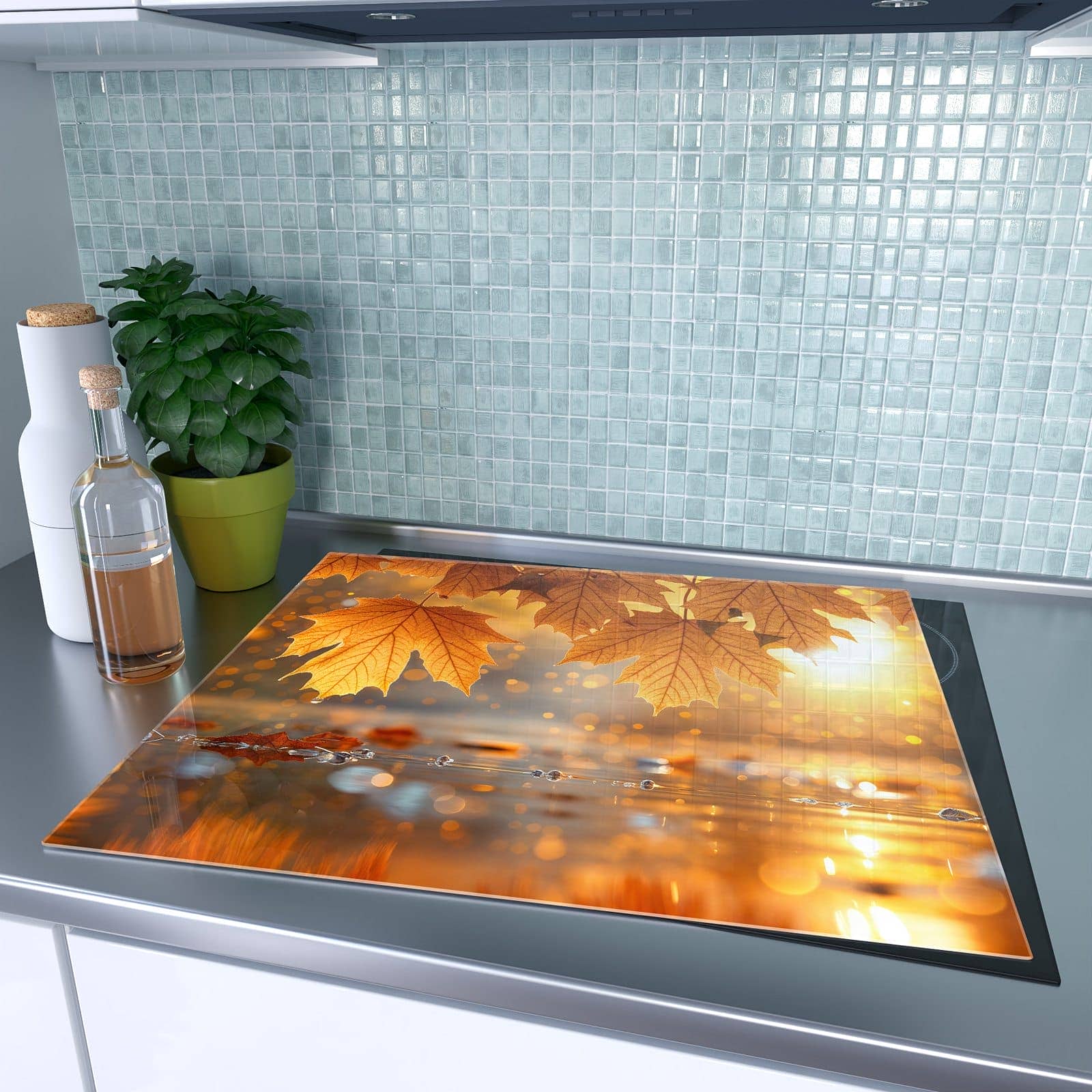 1-teilige Herdabdeckplatten für den Herd mit Goldene Herbstblätter-Motiv auf dem Ceranfeld