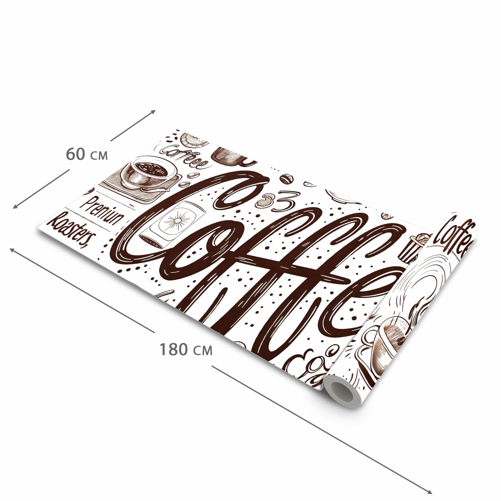 Rutschfester Läufer für Flur mit Motiv Kaffee Illustration in der Grösse 60x150 cm