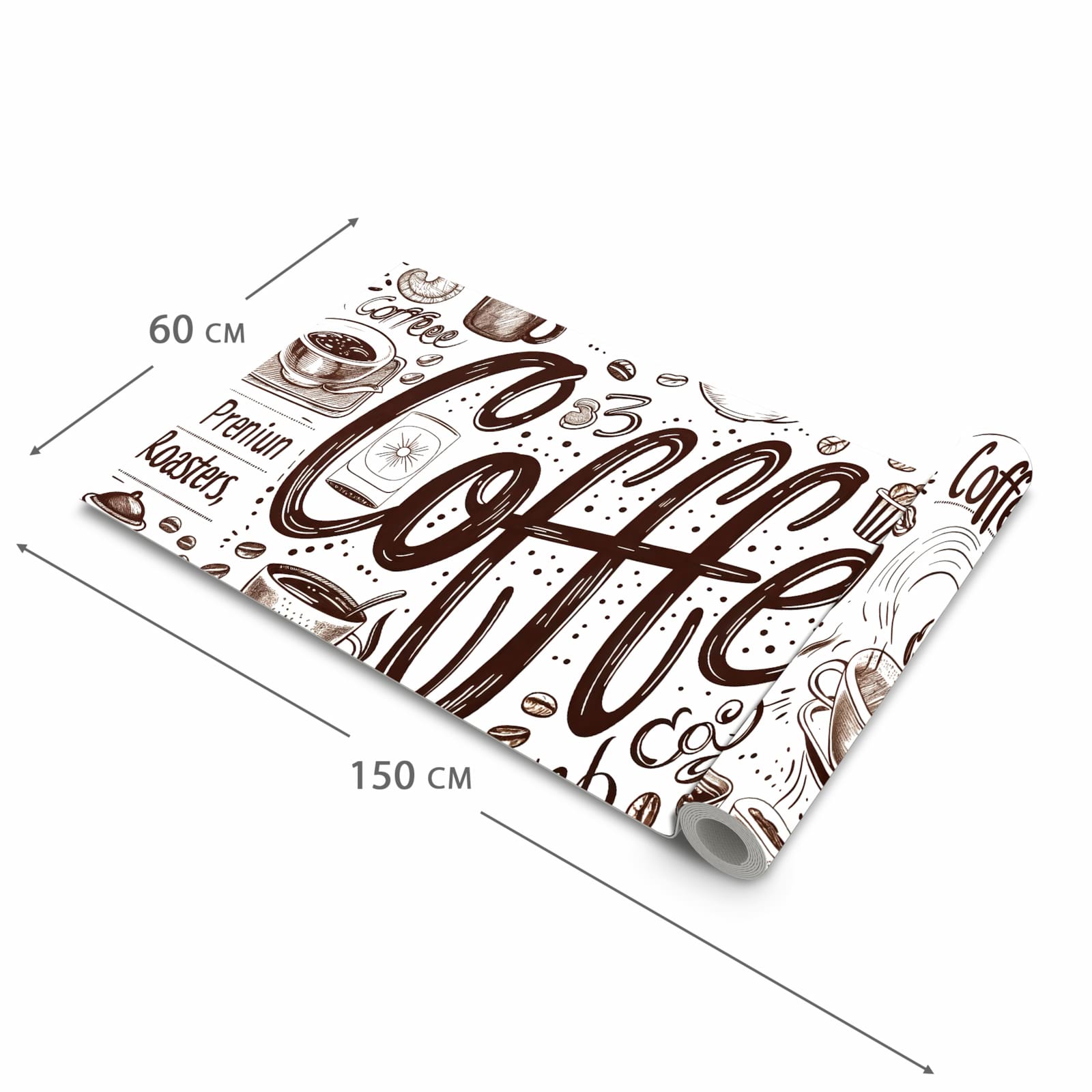 Langlebiger Läufer Eingangsbereich mit Motiv Kaffee Illustration in der Grösse 60x150 cm