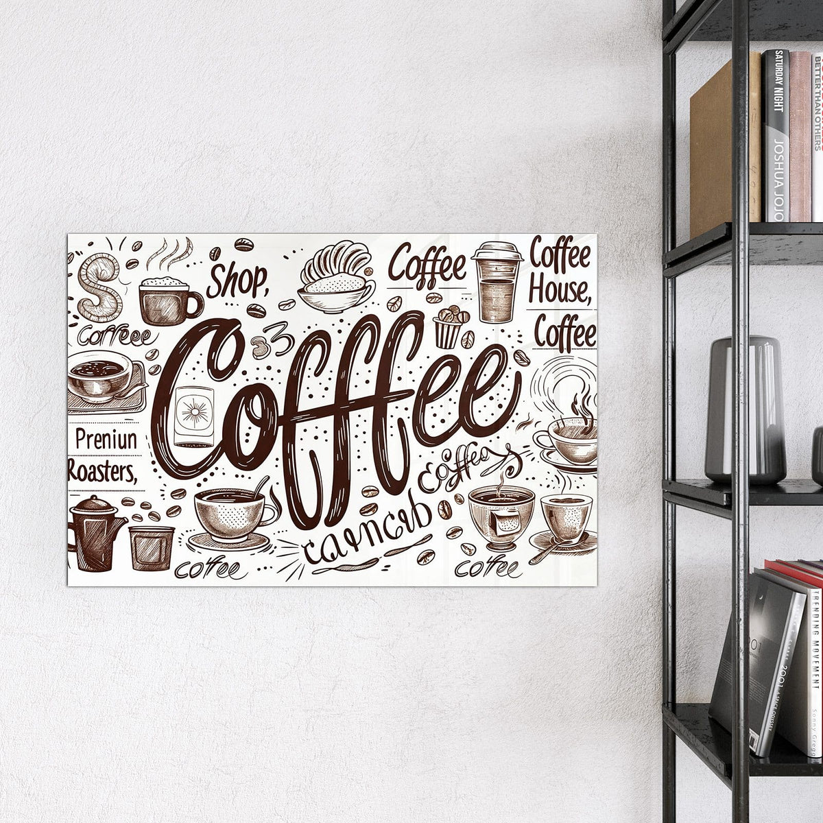Magnettafel - Handgezeichneter Kaffee – Handgezeichnete Kaffeetassen und Bohnen