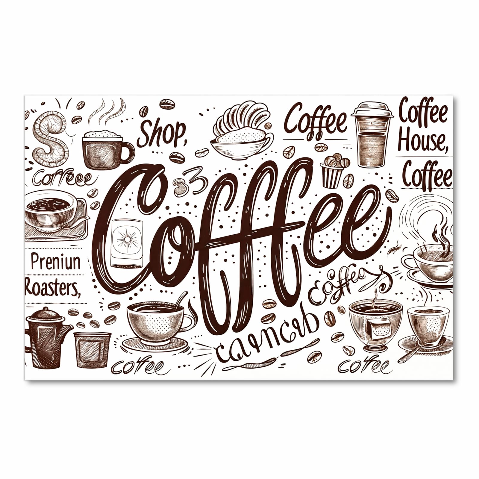 Langlebiger waschbarer Küchenläufer mit Motiv Kaffee Illustration in Frontansicht