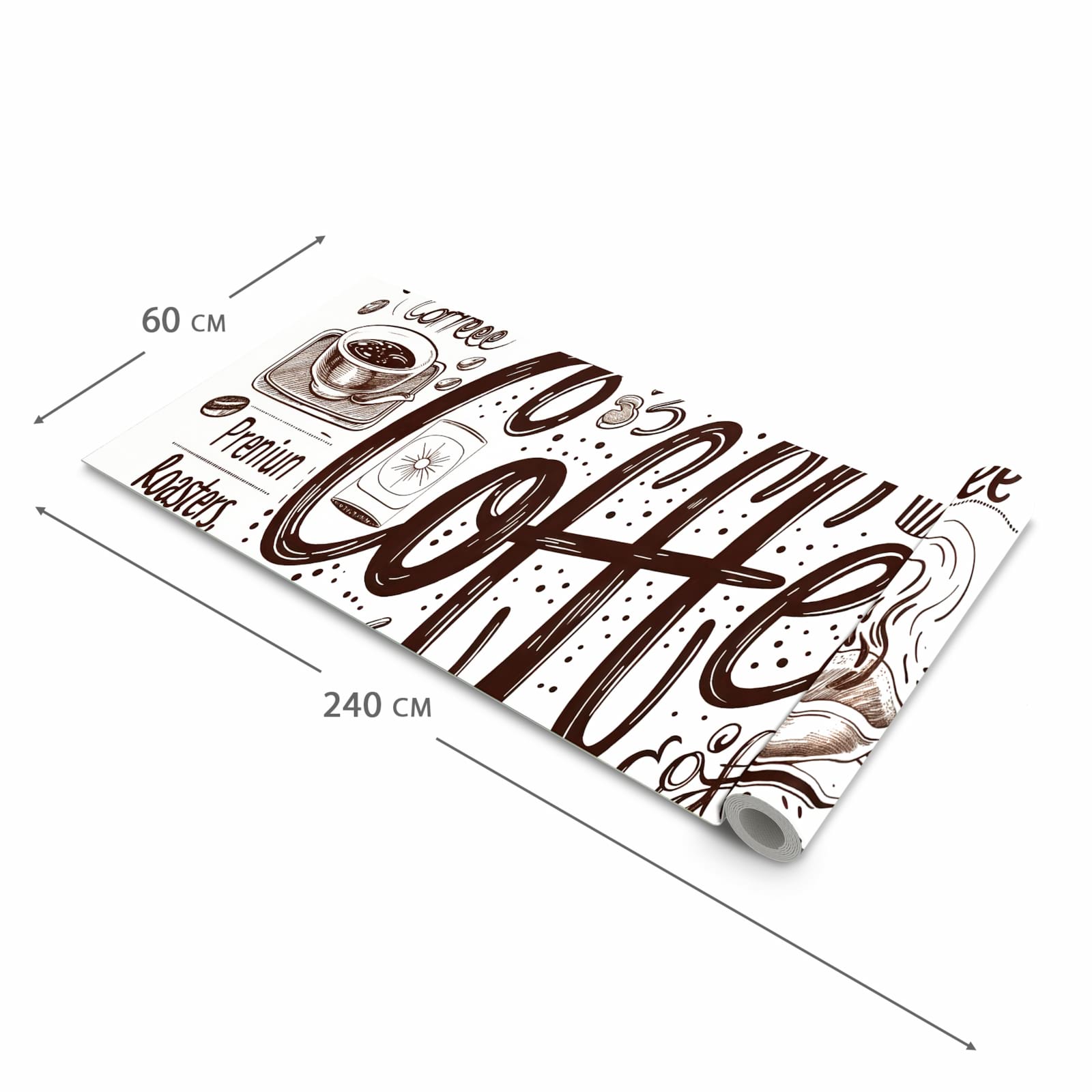 Feuchtigkeitsresistenter dünner Küchenteppich mit Motiv Kaffee Illustration in der Grösse 60x150 cm