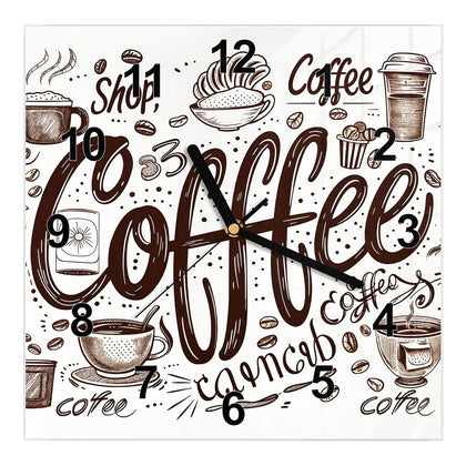 Wanduhr Quadratisch mit dem Motiv Handgezeichneter Kaffee