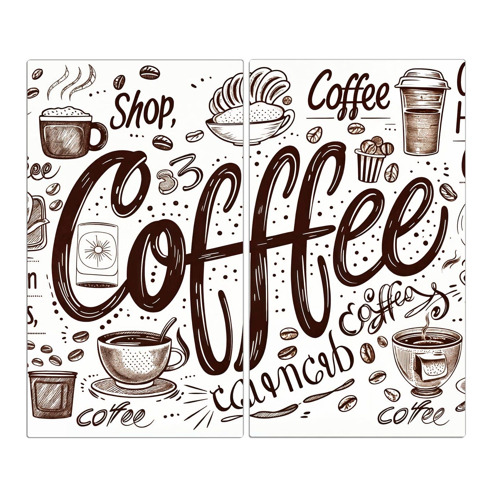 2-teilige Herdabdeckplatte mit Kaffee Illustration-Motiv in der Frontansicht #grösse_2-Teilig (60x52cm)