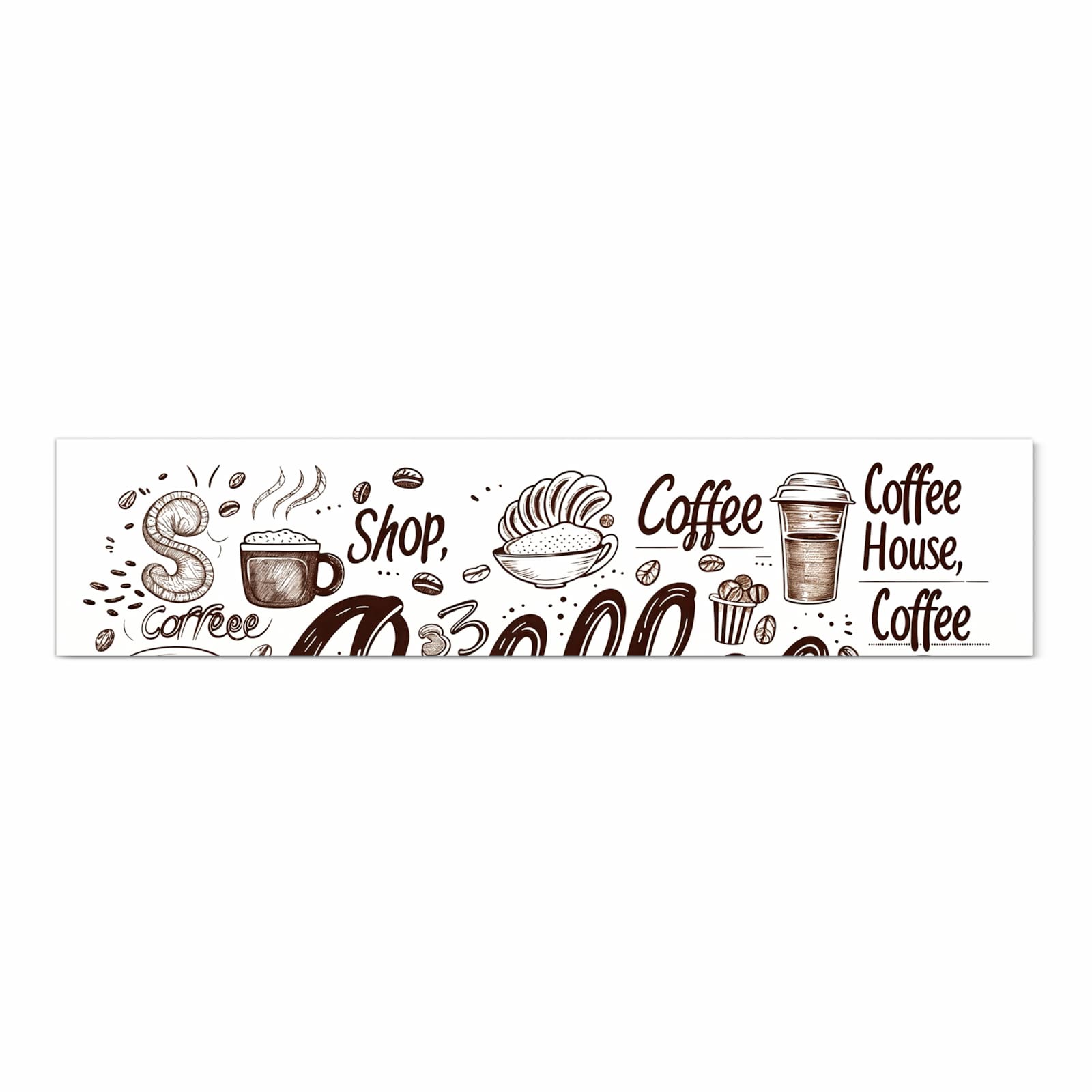 Strapazierfähiger Teppichläufer für die Küche mit Motiv Kaffee Illustration in Frontansicht