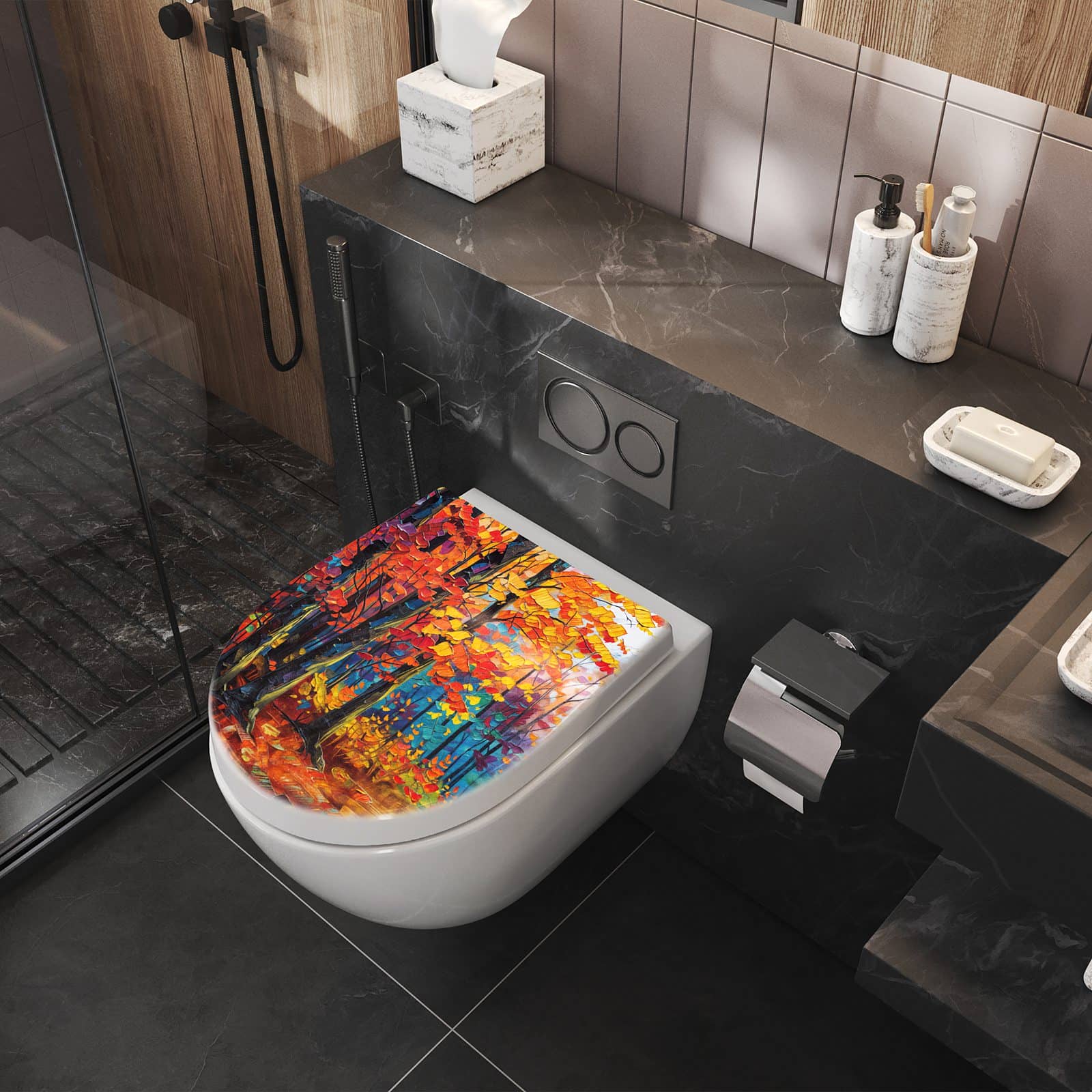 WC-Sitz mit Absenkautomatik Herbstwald Pfad