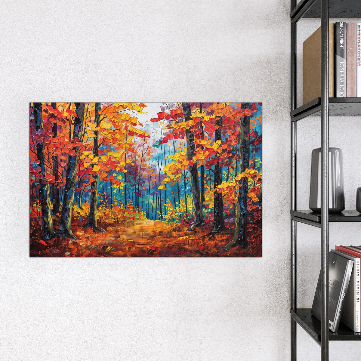 Magnettafel - Gemalter Herbstwald – Pfad durch leuchtenden Herbstwald