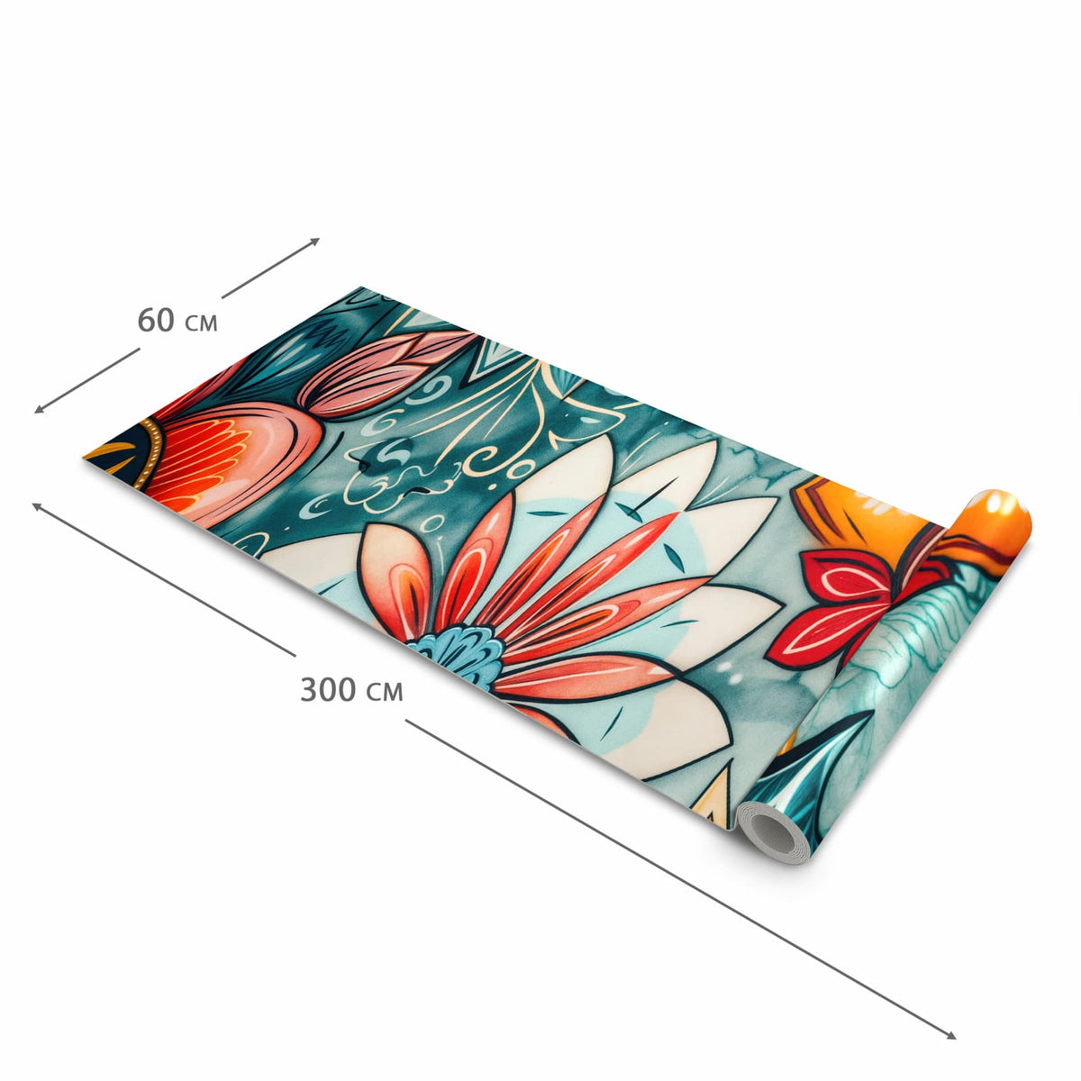 Farbbeständiger abwaschbarer Küchenläufer mit Motiv Blumenmuster Mandala in der Größe 60x120 cm