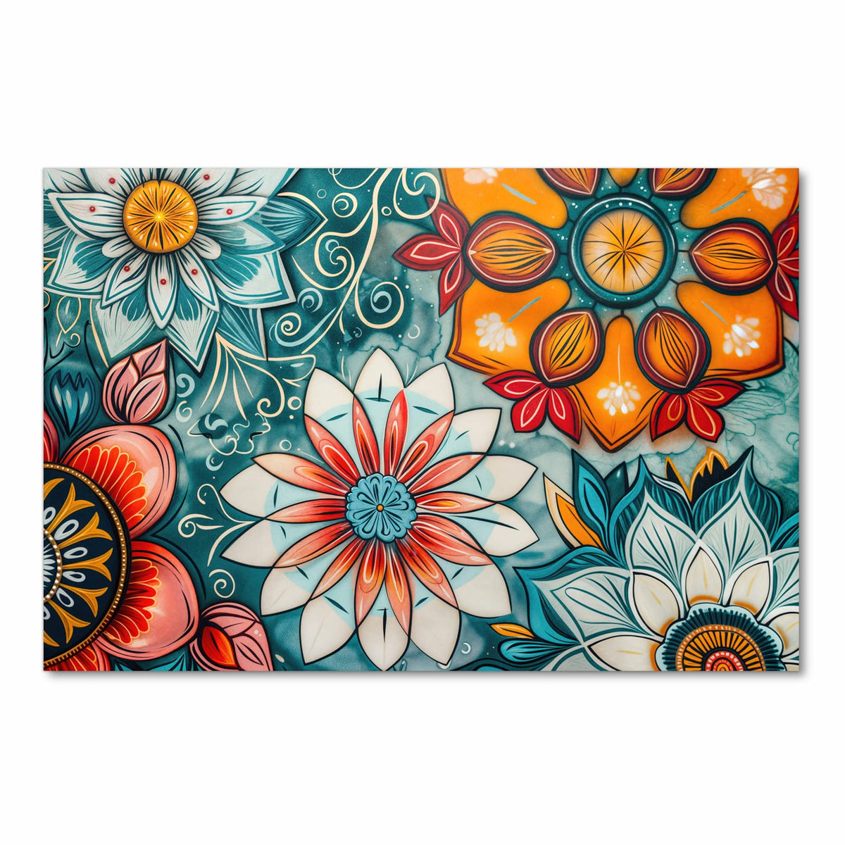 Hygienischer Küchenläufer nach Maß mit Motiv Blumenmuster Mandala in Frontansicht
