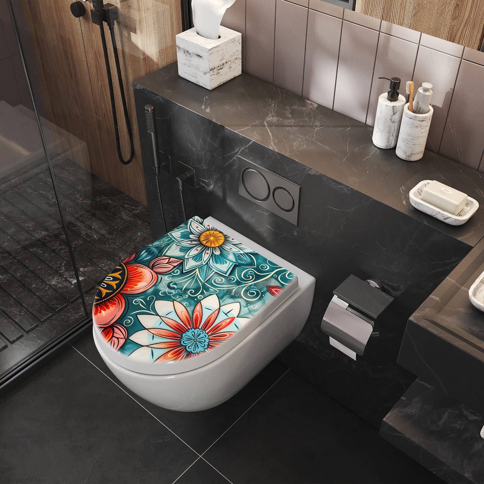 WC-Sitz mit Absenkautomatik Blumenmuster Mandala