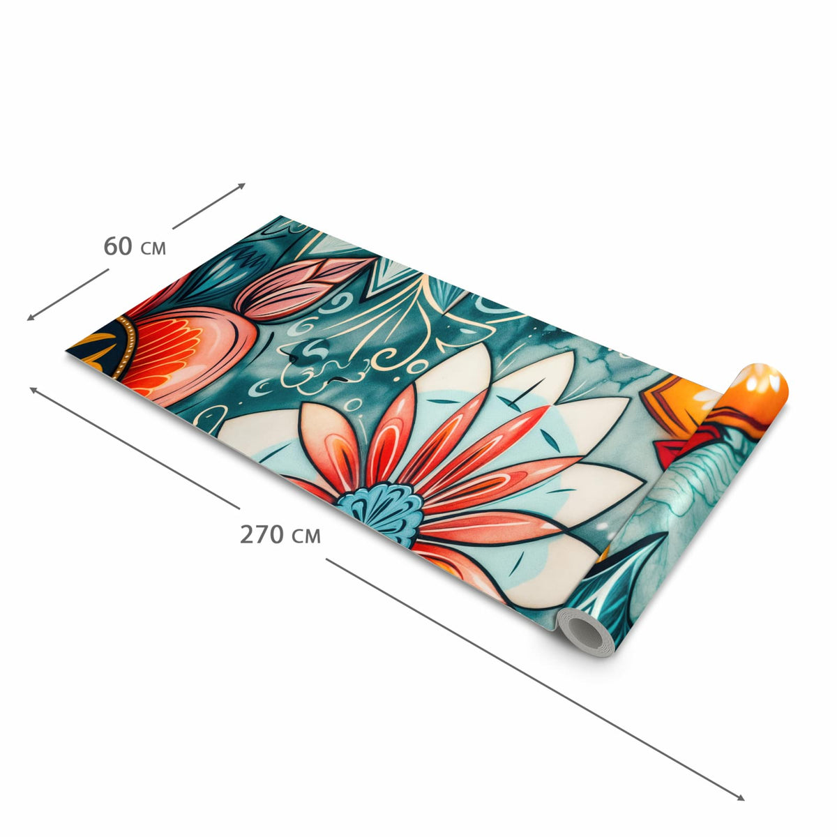 Bodenschonender moderner Küchenläufer mit Motiv Blumenmuster Mandala in der Grösse 60x120 cm