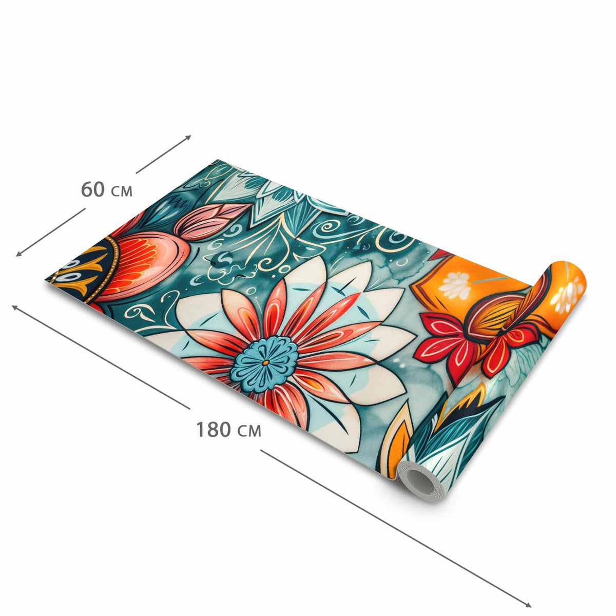 Bodenschonender Küchenläufer nach Maß mit Motiv Blumenmuster Mandala in der Größe 60x120 cm