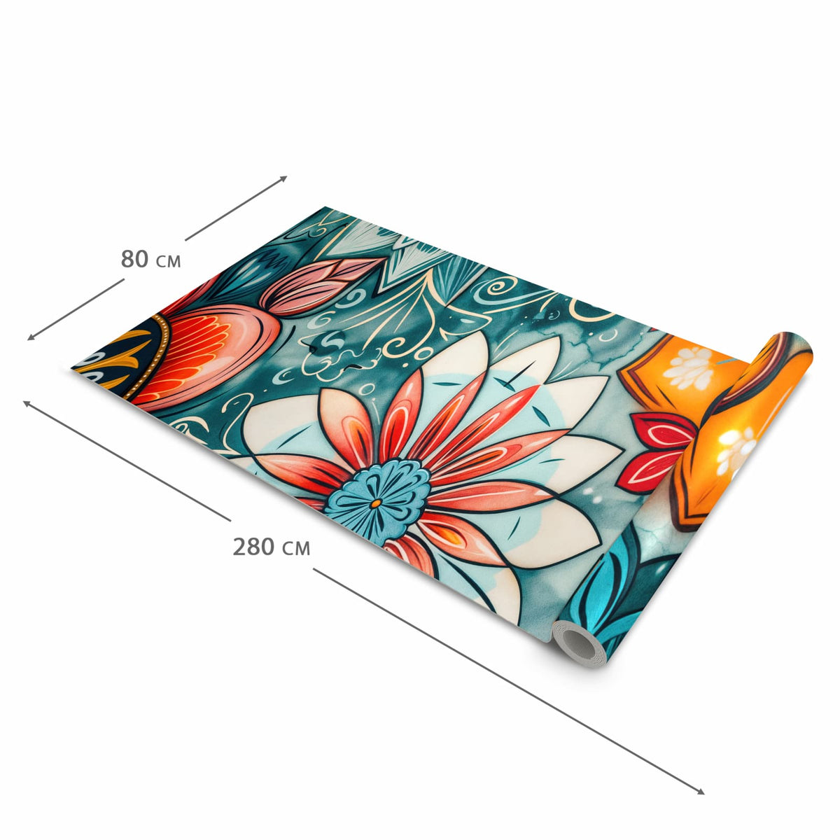 Geräuschdämpfender Küchenteppich mit Motiv Blumenmuster Mandala in der Grösse 60x120 cm