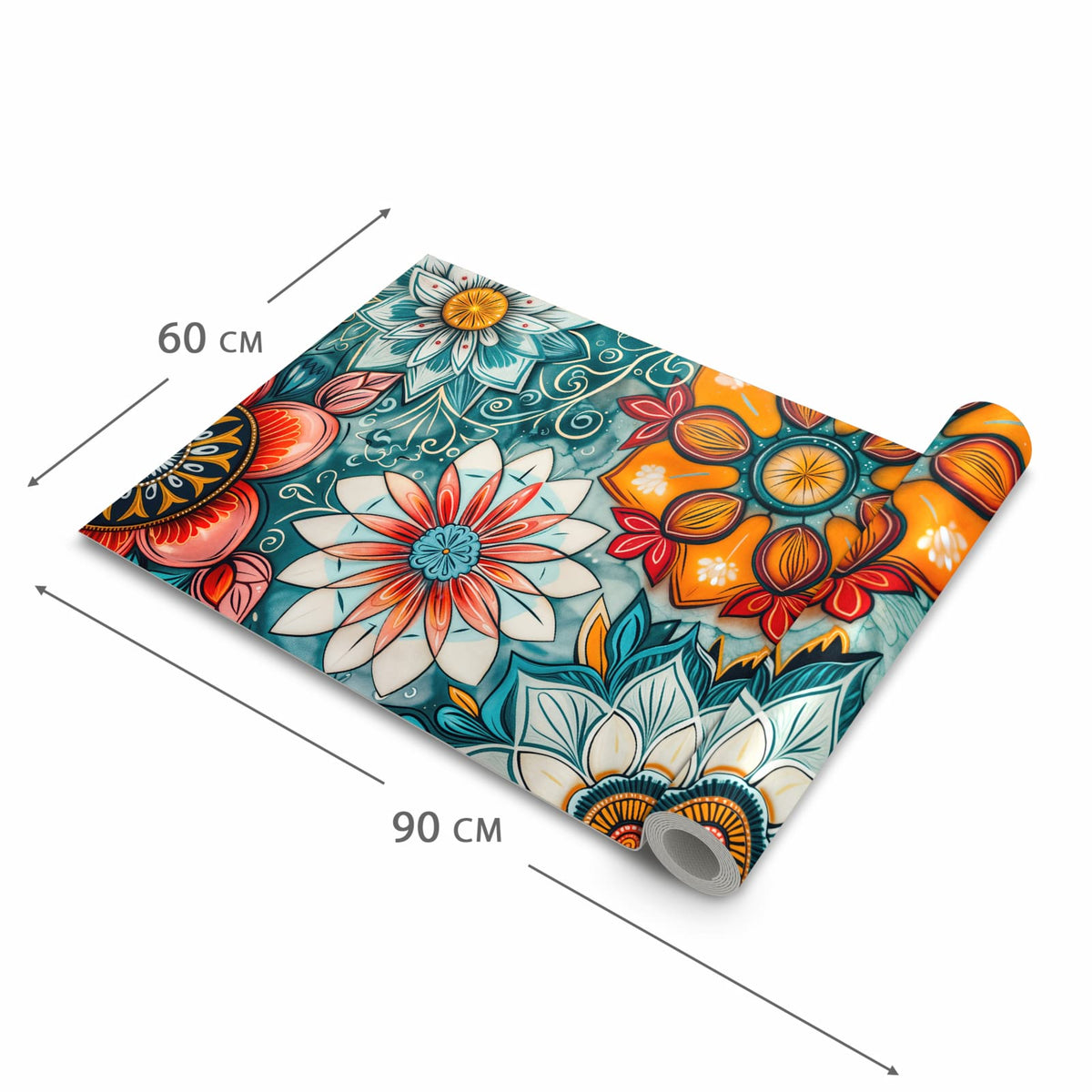 Formstabiler abwaschbarer Küchenteppich mit Motiv Blumenmuster Mandala in der Grösse 60x120 cm