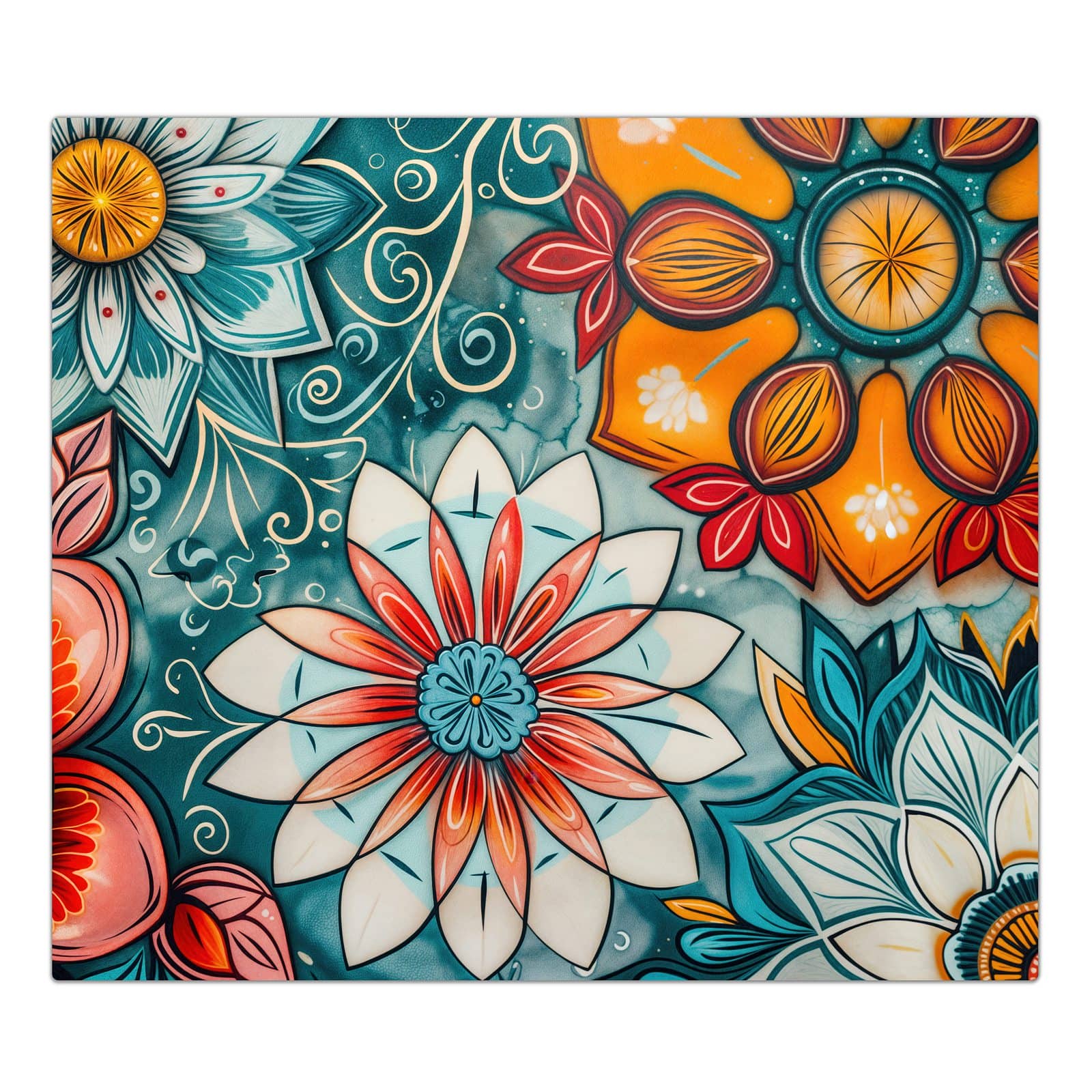 1-teilige Glasabdeckplatte für Ceranfeld mit Blumenmuster Mandala-Motiv in der Frontansicht #grösse_1-Teilig (60x52cm)