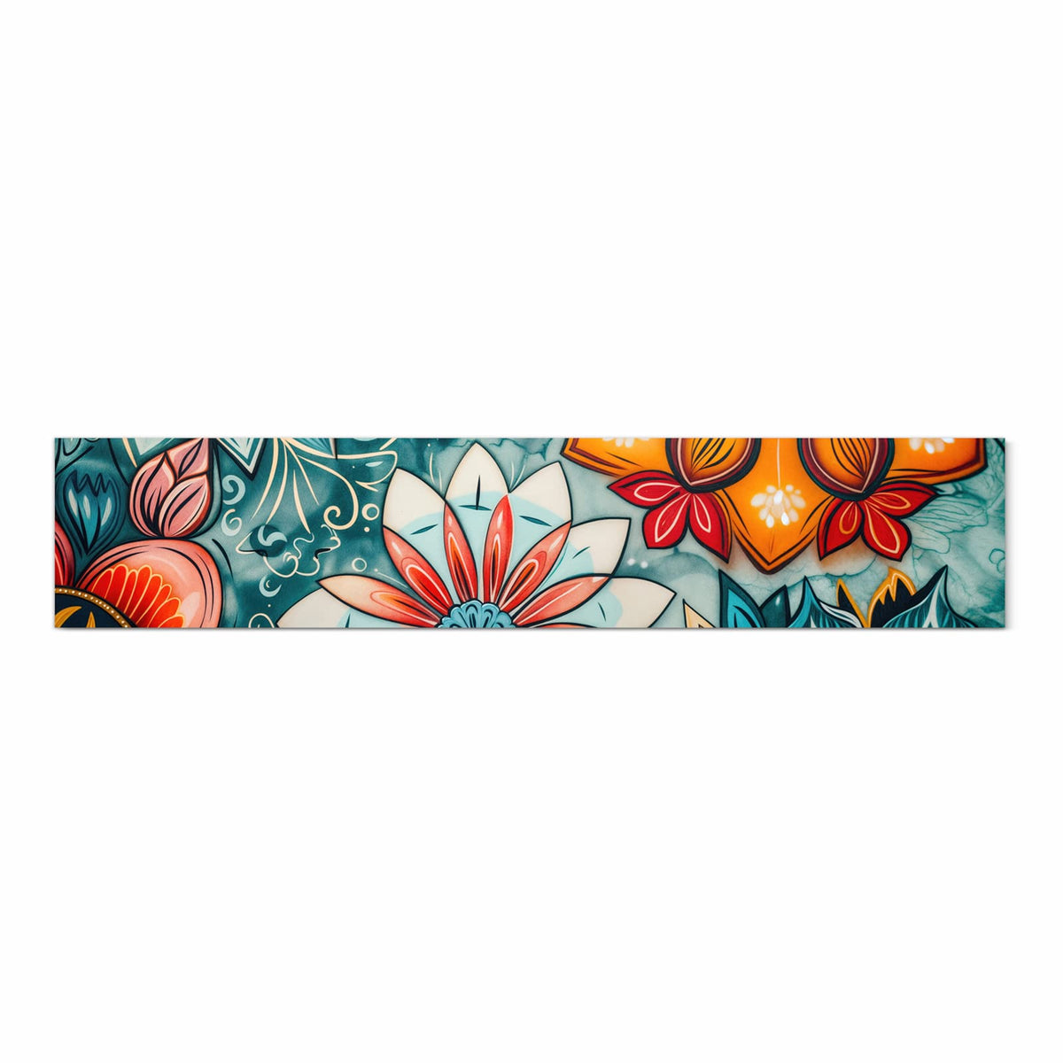 Komfortabler Küchenläufer mit Motiv Blumenmuster Mandala in Frontansicht für angenehmes Stehen