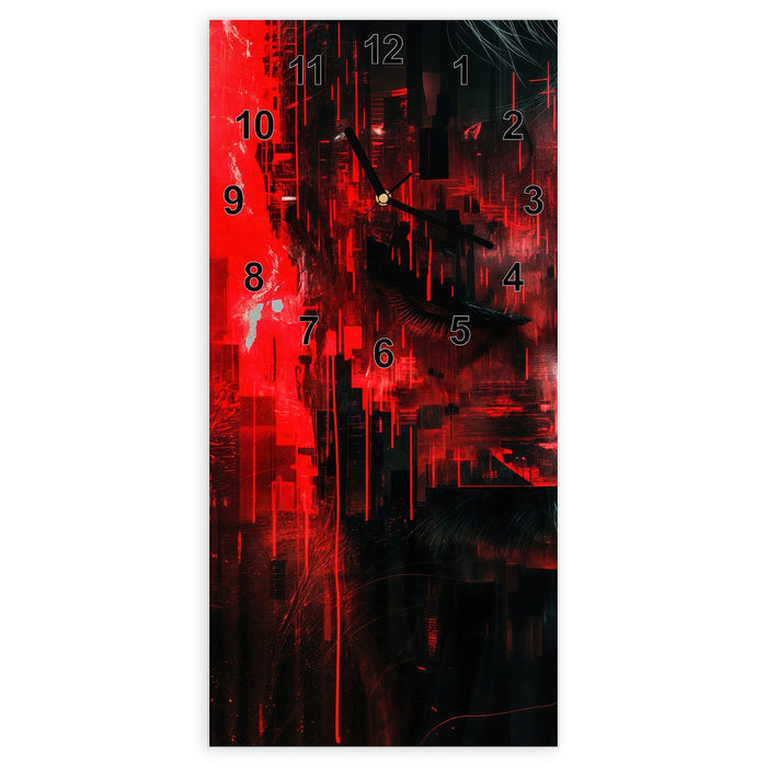 Wanduhr Abstrakte Digital Kunst aus Glas – Hochformat 30 × 60 cm mit Ziffernblatt Modern