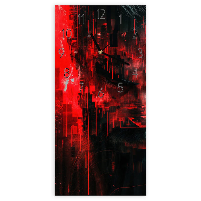 Wanduhr Abstrakte Digital Kunst aus Glas – Hochformat 30 × 60 cm mit Ziffernblatt Elegant