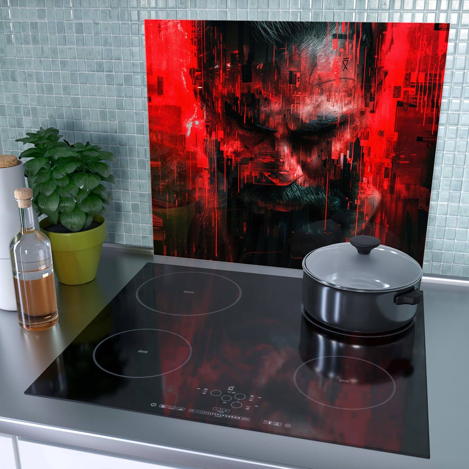 1-teilige Ceranfeld Abdeckplatten mit Abstrakte Digital Kunst-Motiv als Spritzschutz hinter dem Kochfeld