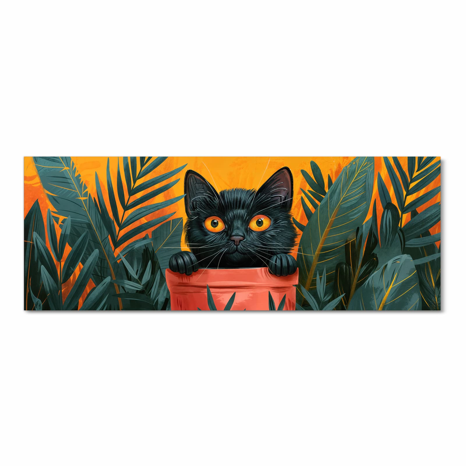 Formstabiler waschbarer Küchenteppich mit Motiv Katze im Dschungel in Frontansicht