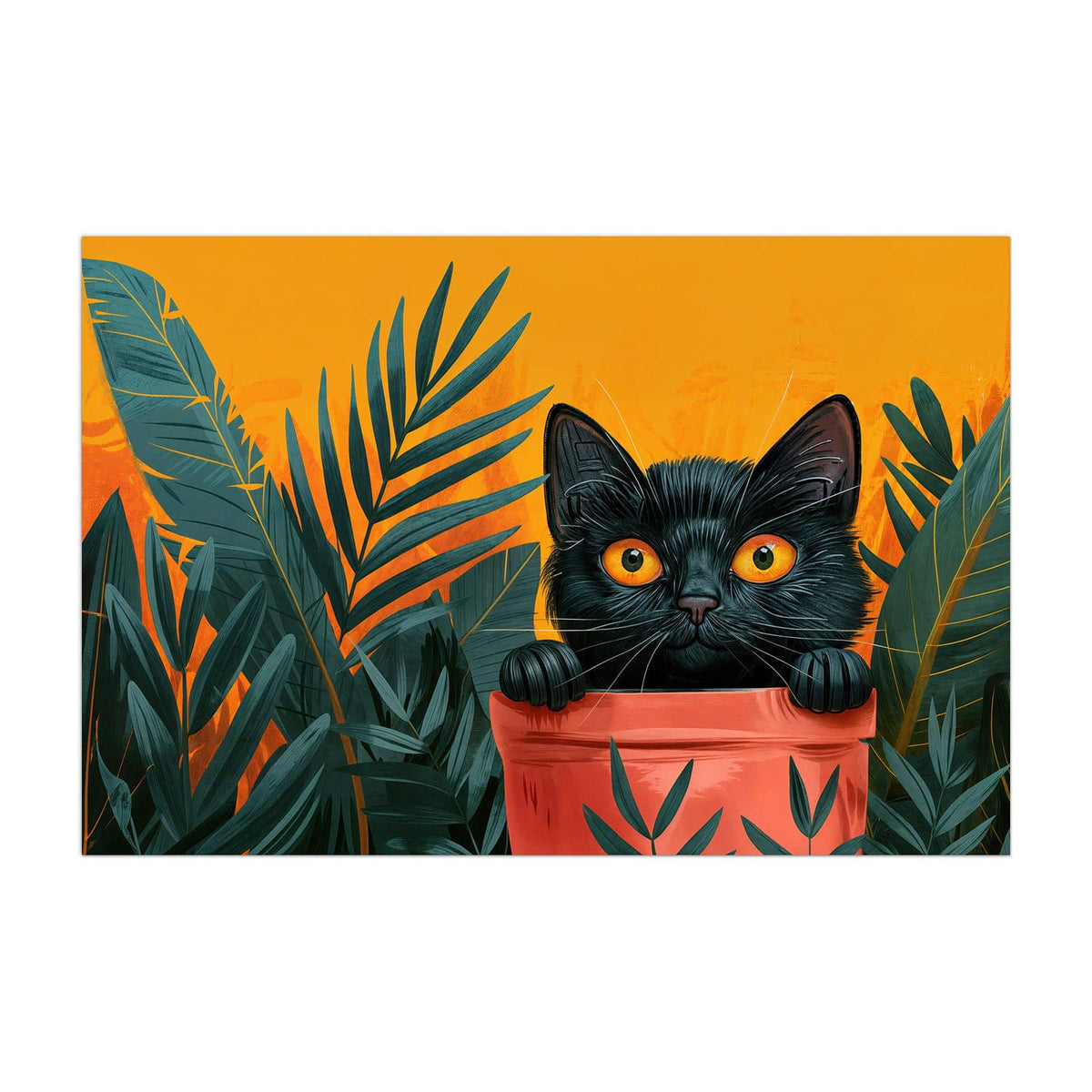 Küchenrückwand aus Glas Katze im Blumentopf im Hochformat, Motiv bildfüllend von vorn