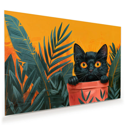 Wandbild mit dem Motiv Katze im Blumentopf