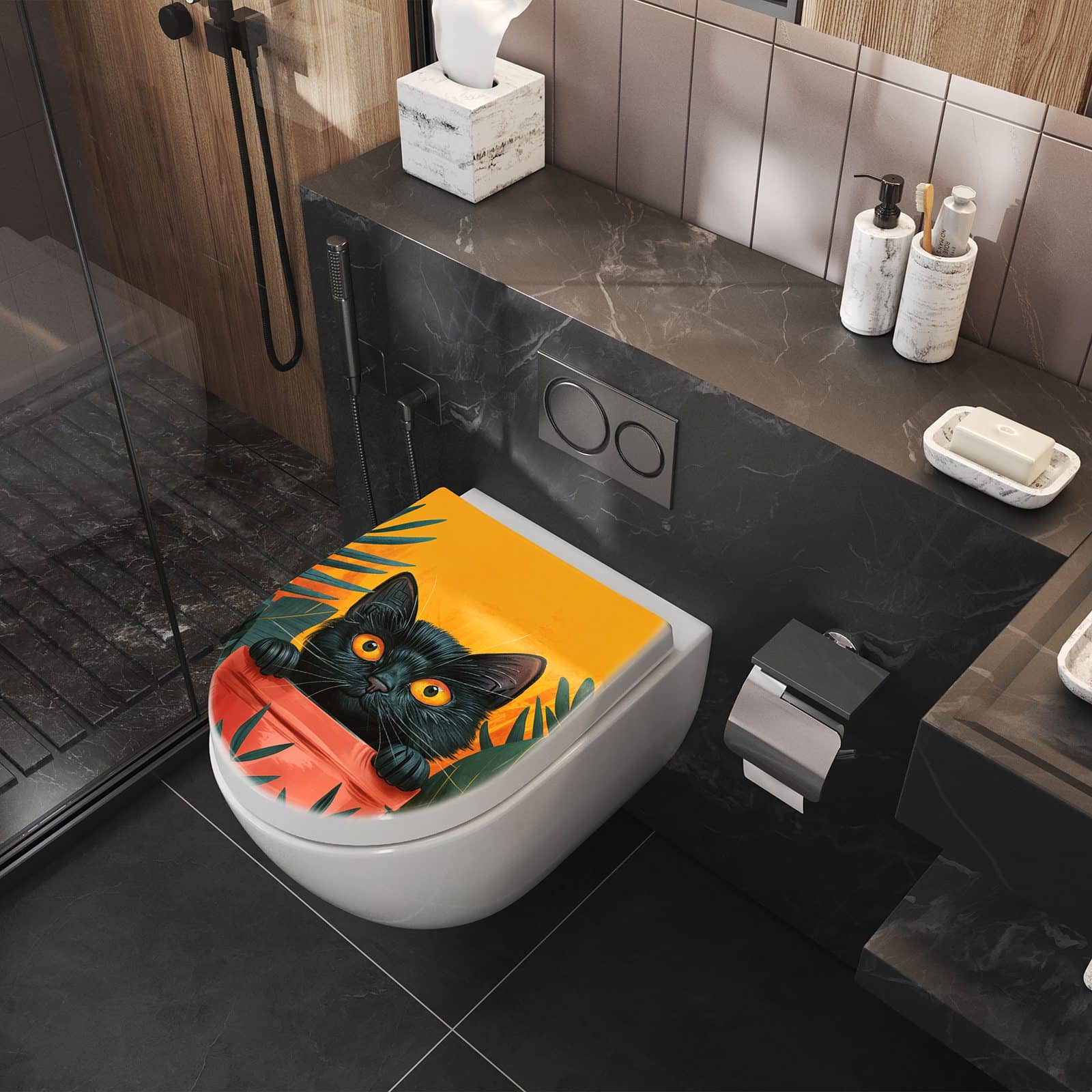 WC-Sitz mit Absenkautomatik Katze im Dschungel