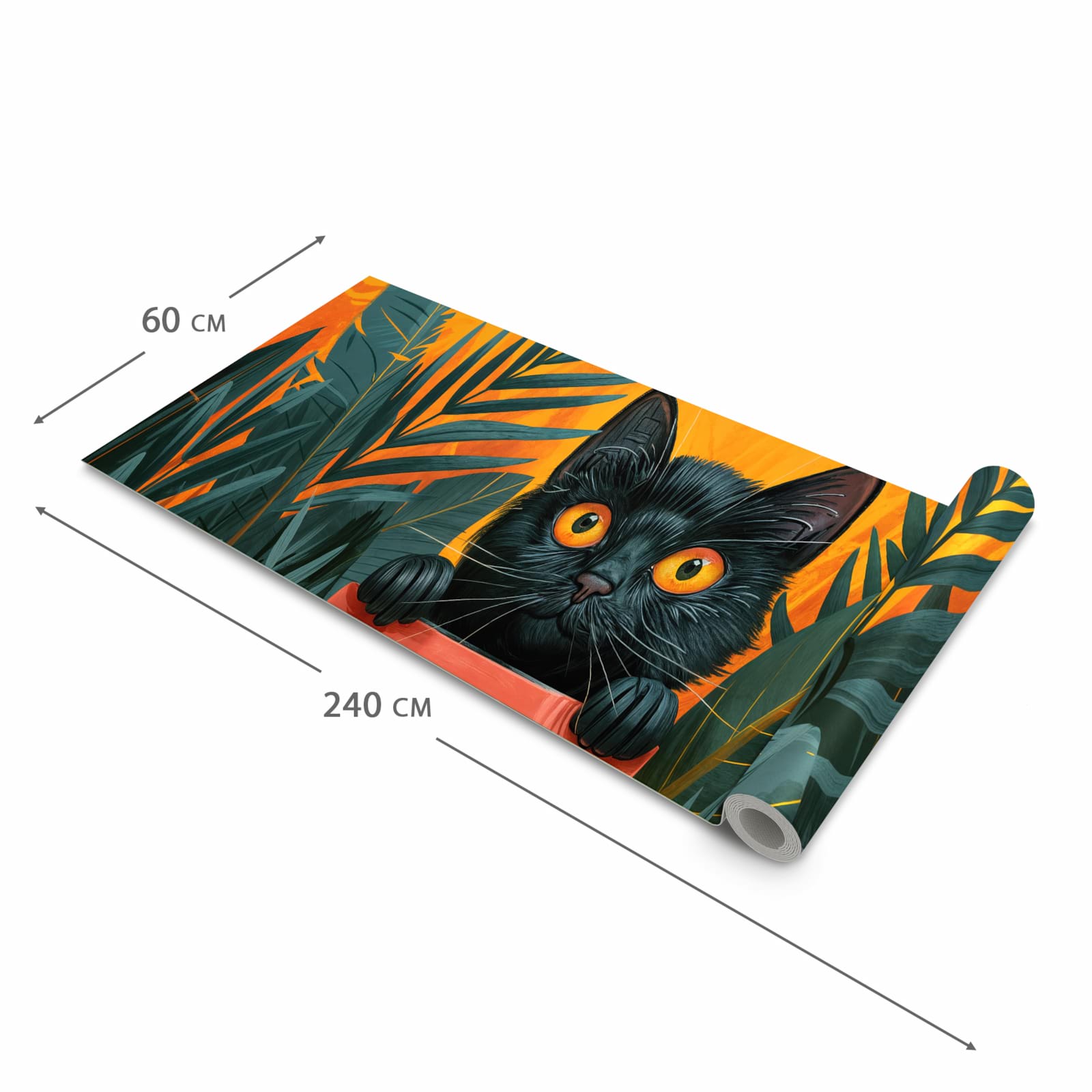 Waschbarer Küchenteppich mit Motiv Katze im Dschungel in der Grösse 90x240 cm für Ordnung