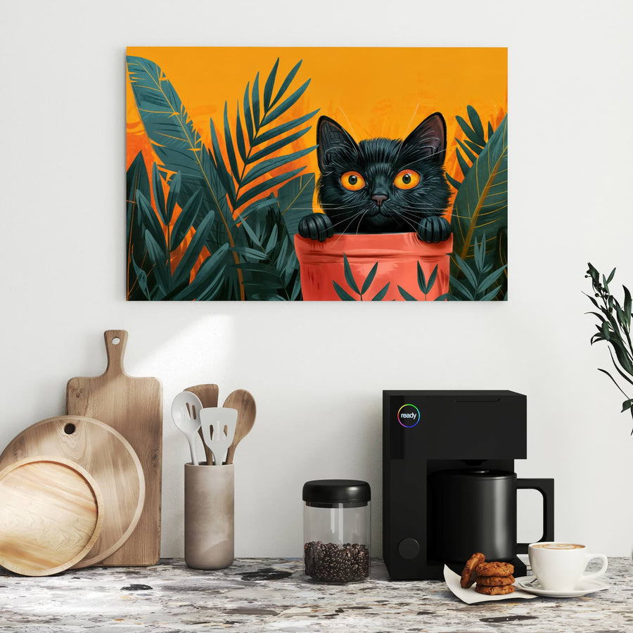 Maße Metall Magnettafel - Katze im Blumentopf