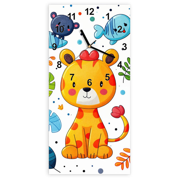 Wanduhr Tierisches Design aus Glas – Hochformat 30 × 60 cm mit Ziffernblatt Modern